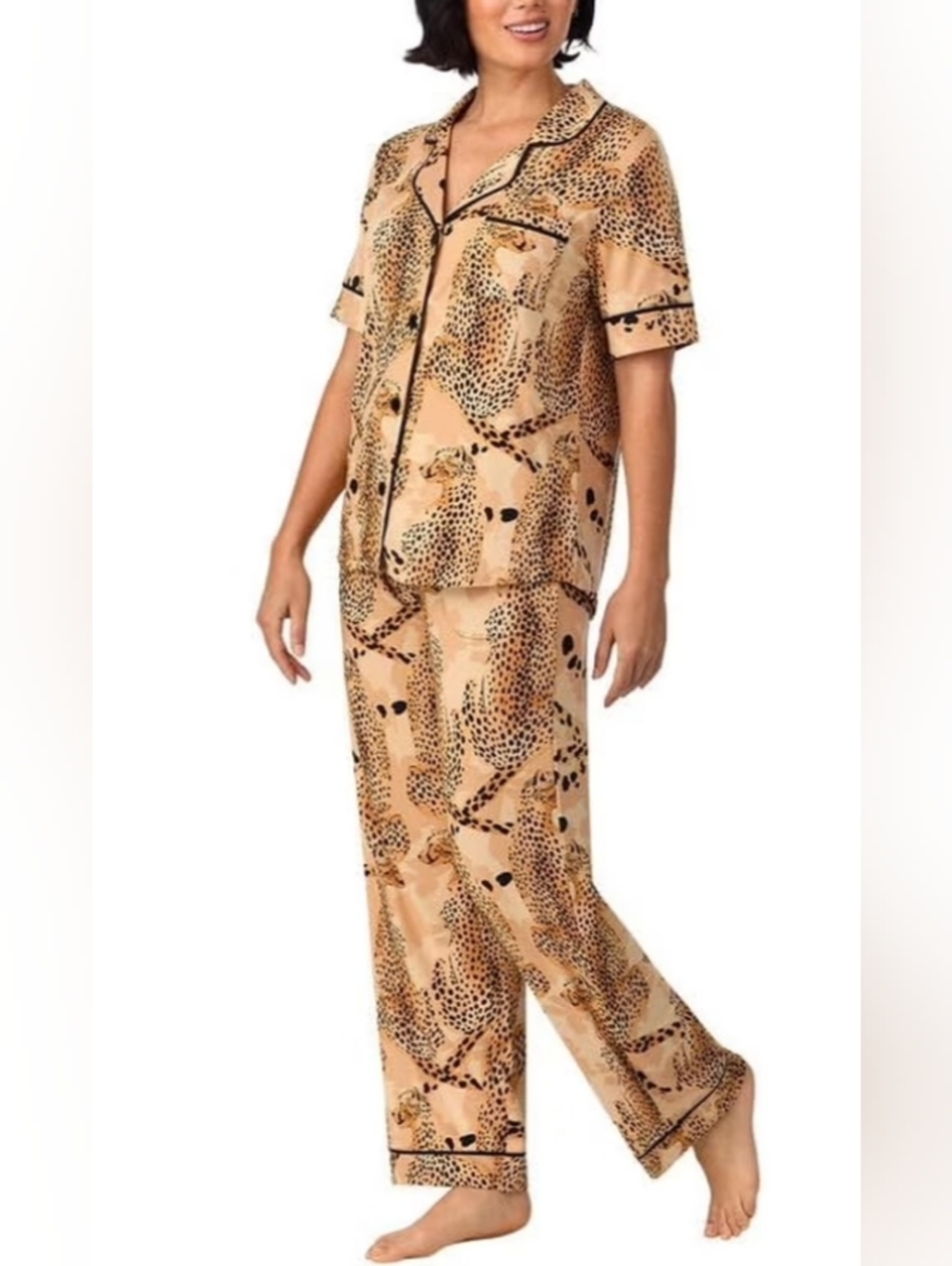 New Room Service Tan Leopard Pajamas XS 0 - 2 PJs Loungewear